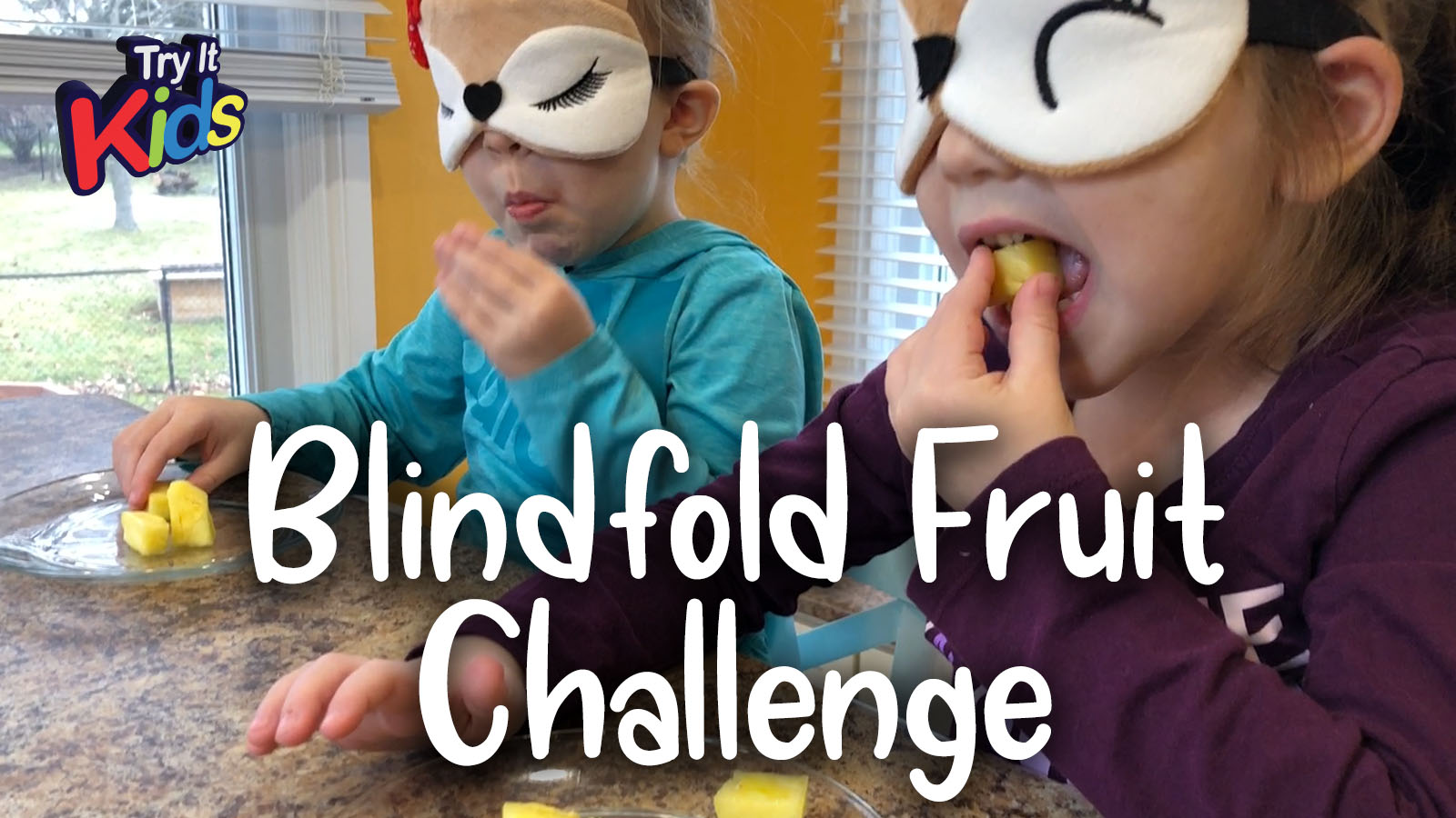 Try It Kids challenge video eating food blindfolded